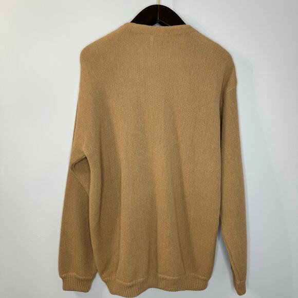 Vintage LL Bean  Alpaca V-neck Button Cardigan Sweater Grampa Made in Peru Tan L - Picture 6 of 9